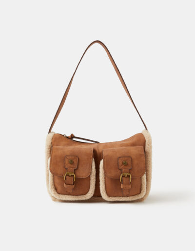 Shearling Pocket Shoulder Bag Brown